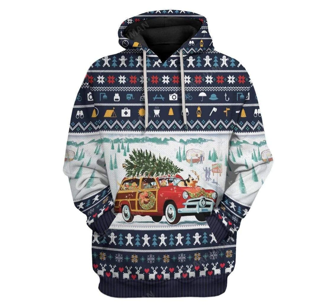 Ugly Dog Pickup Retro Camper Wagon Christmas Custom T-shirts - 3D Printed Pullover Hoodie