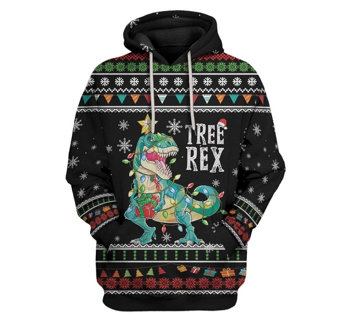 Ugly Christmas Tree T-rex Custom - 3D Printed Pullover Hoodie