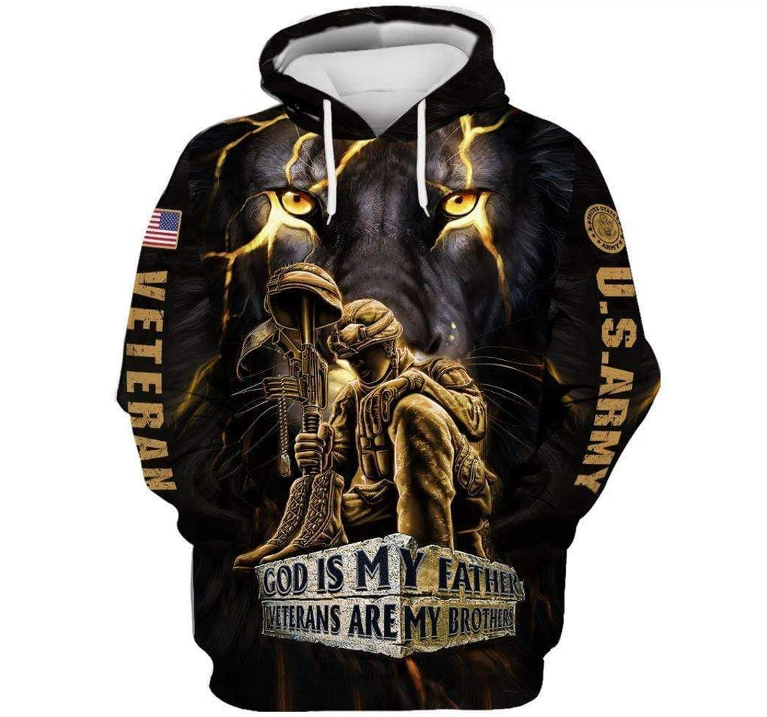 U.s Army Veteran Lion God Is My Father Veteran - 3D Printed Pullover Hoodie