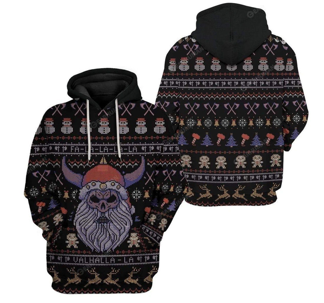 Viking Viking Falalala Valhalla Viking Skull Christmas Pattern Viking - 3D Printed Pullover Hoodie