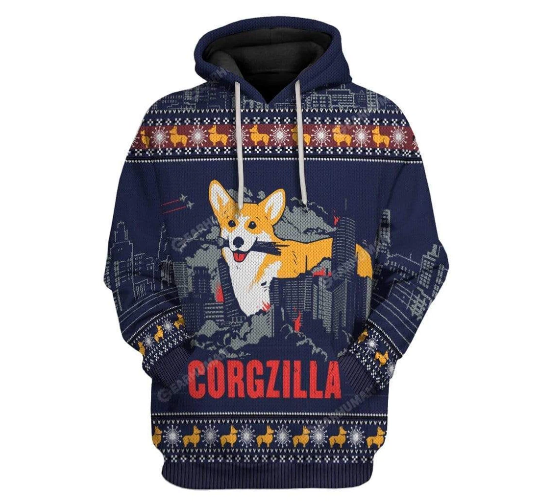 Ugly Corgzilla Christmas Custom T-shirts - 3D Printed Pullover Hoodie