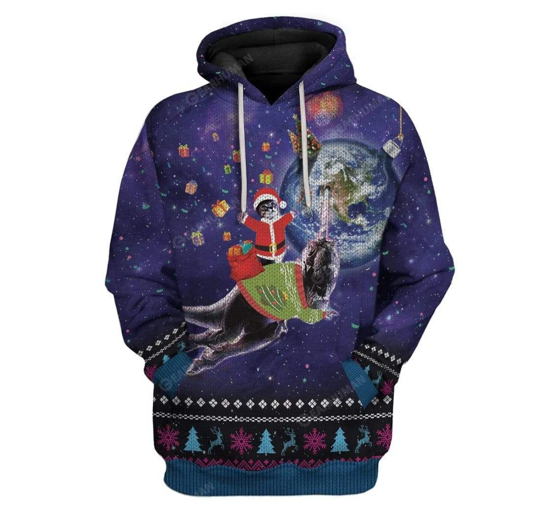 Ugly Galaxy Christmas Cat On Dinosaur Unicorn In Space Custom T-shirts - 3D Printed Pullover Hoodie