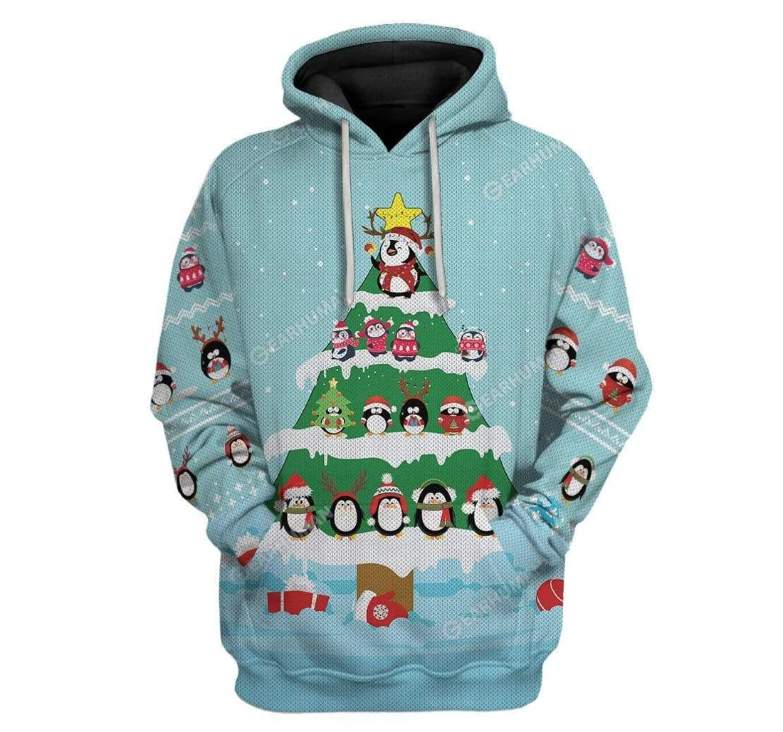 Ugly Cute Penguin Christmas Tree Custom T-shirts - 3D Printed Pullover Hoodie