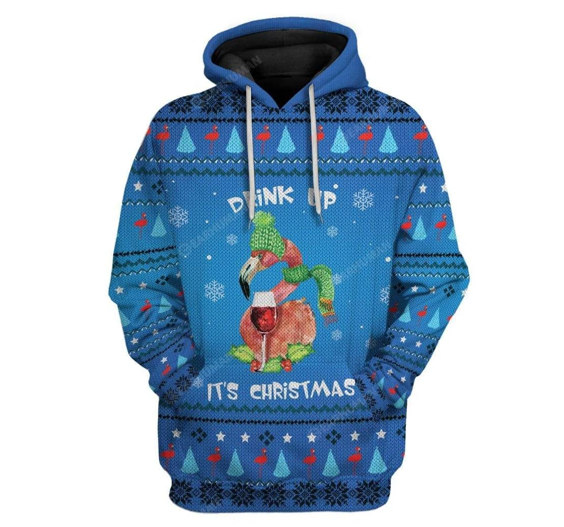 Ugly Christmas Drinking Flamingo Custom T-shirts - 3D Printed Pullover Hoodie