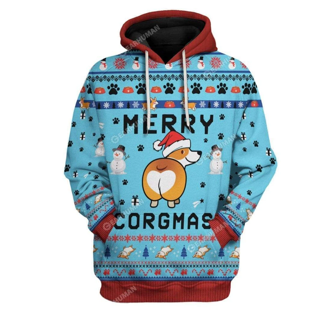 Ugly Christmas Corgi Custom - 3D Printed Pullover Hoodie