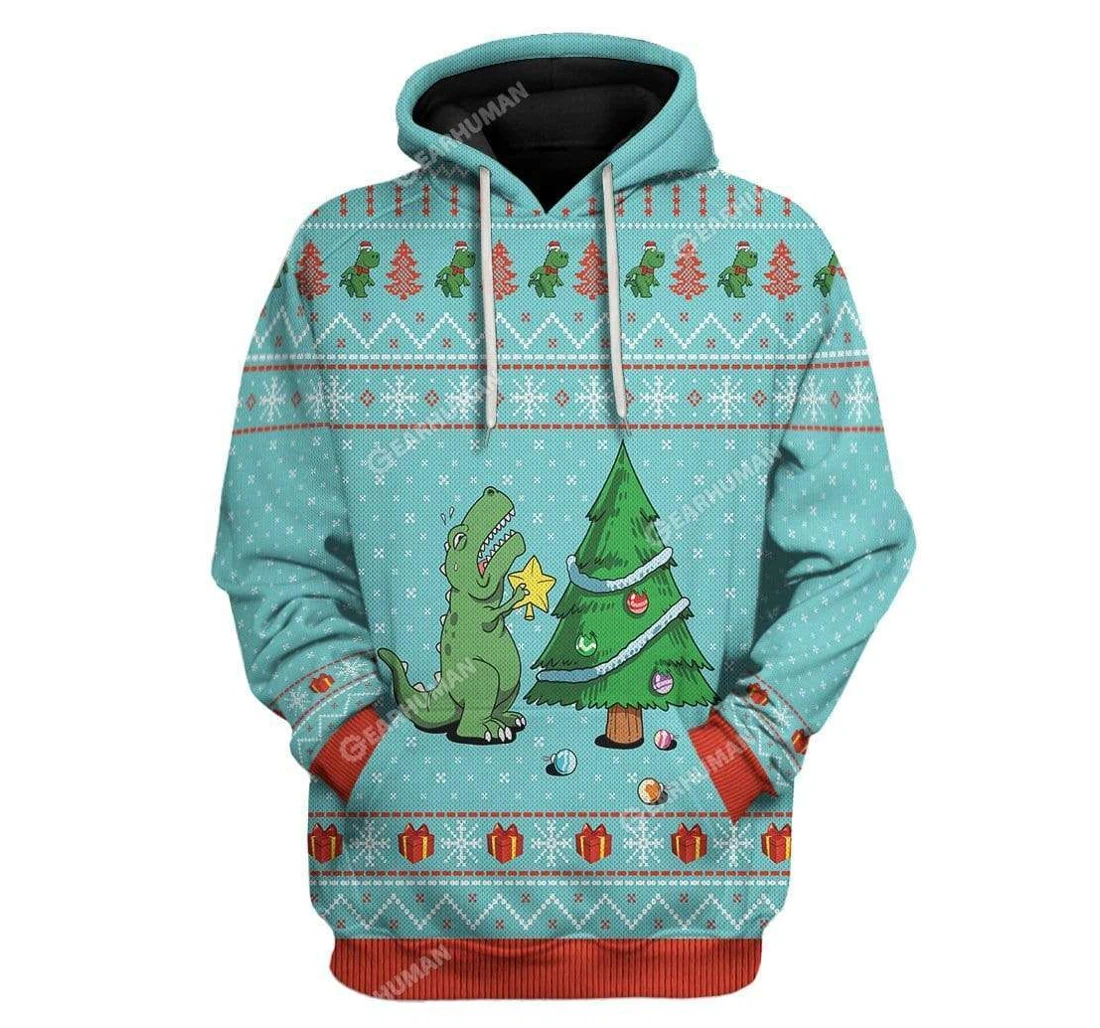 Ugly Christmas Dinosaur Custom - 3D Printed Pullover Hoodie