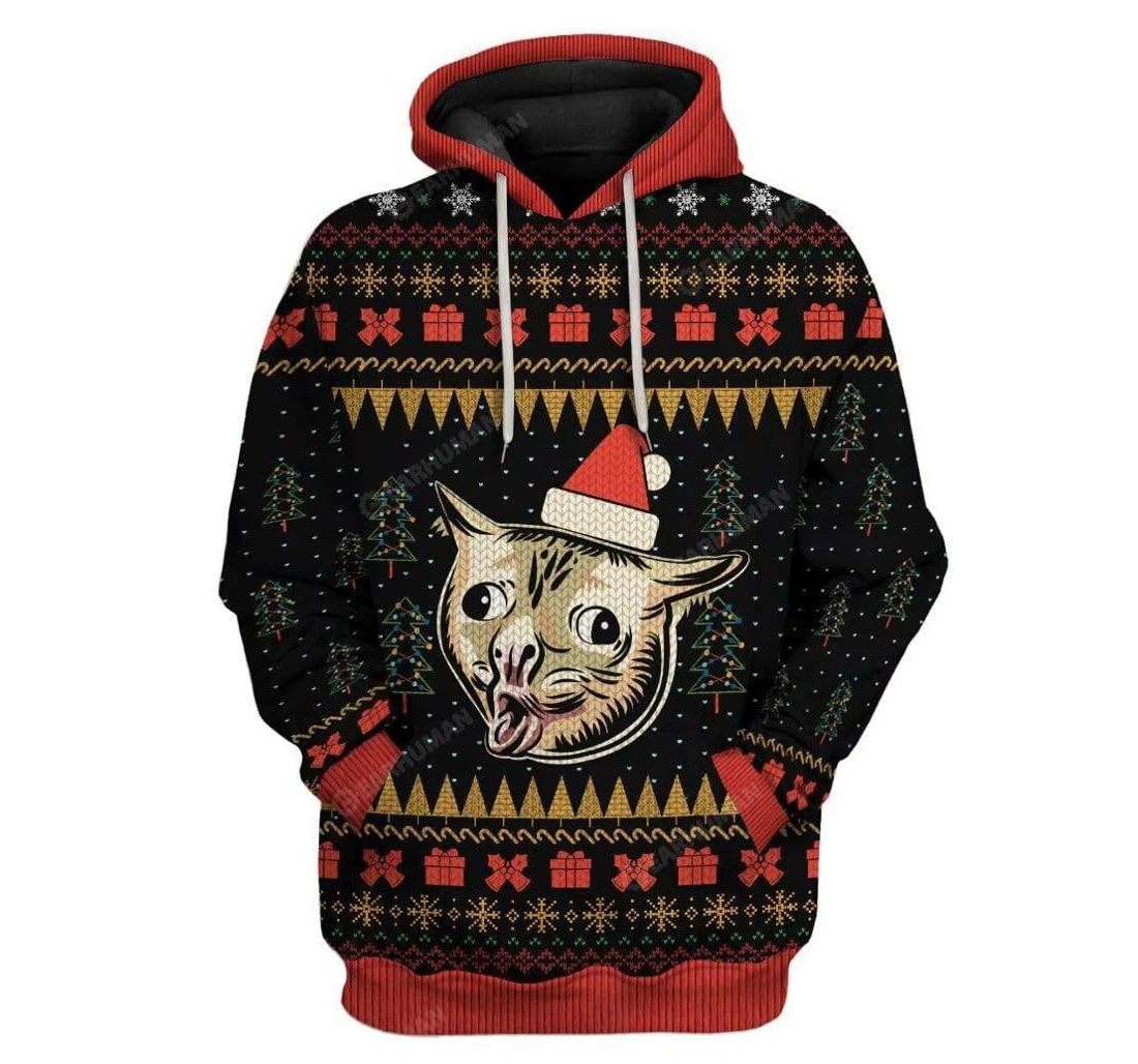 Ugly Christmas Coughing Cat Meme T-shirts - 3D Printed Pullover Hoodie