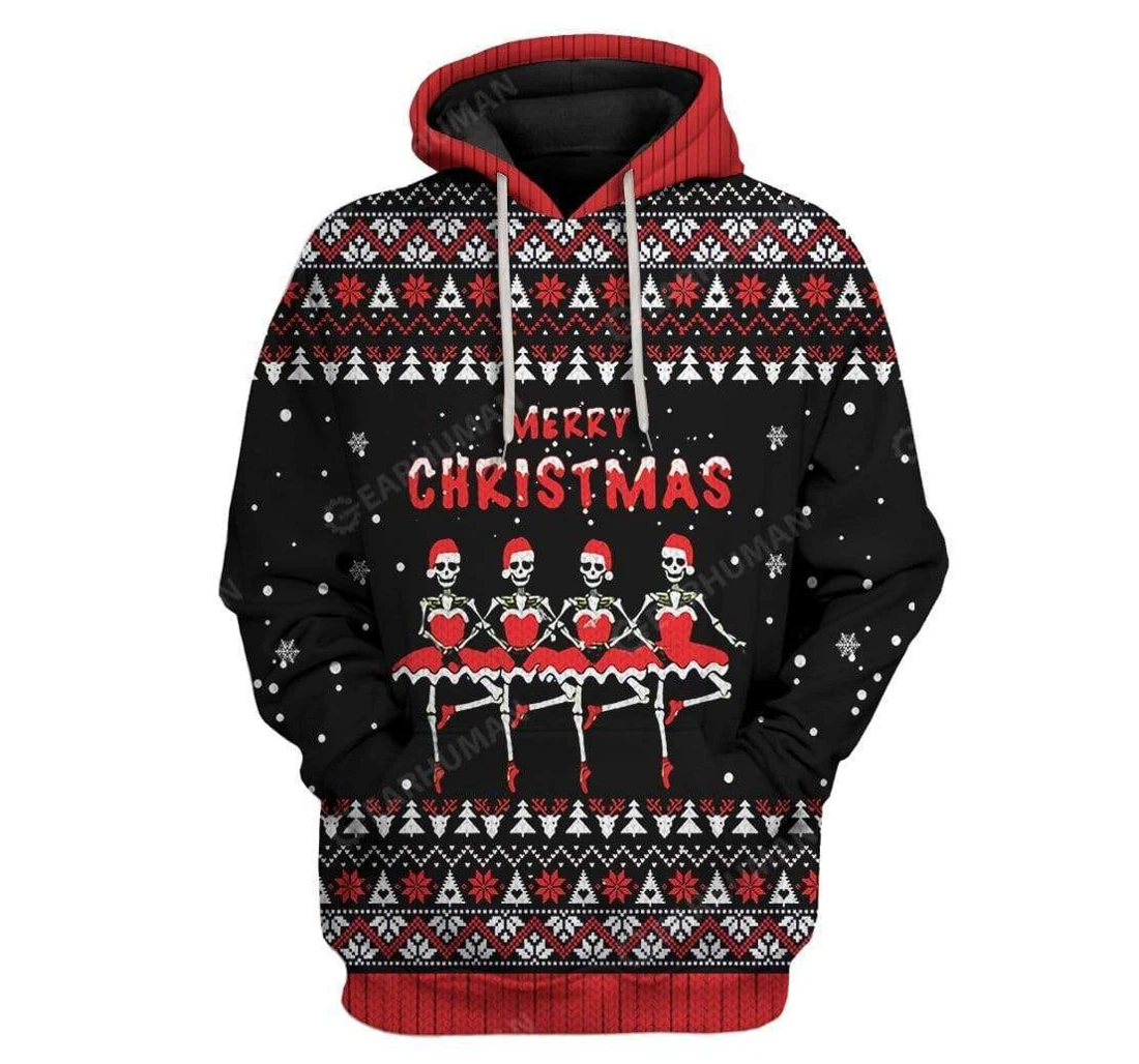 Ugly Christmas Dancing Skeleton Custom T-shirts - 3D Printed Pullover Hoodie