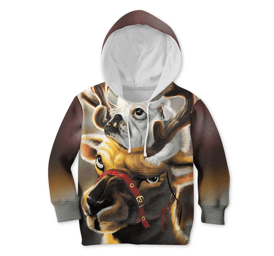 Pull Dog Riding Reindeer On Christmas Custom - 3D Printed Pullover Hoodie