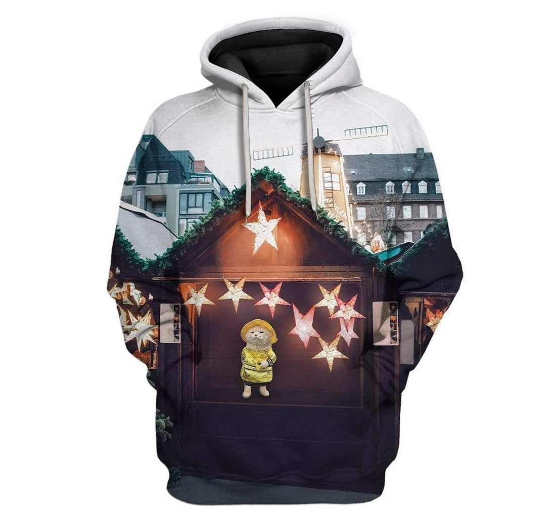 Majesty Cat Selling At Christmas Market Custom T-shirts - 3D Printed Pullover Hoodie