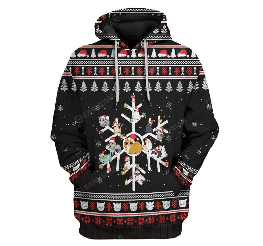 Kittens On Snowflake Christmas Custom T-shirts - 3D Printed Pullover Hoodie