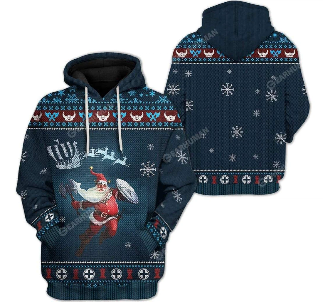 Viking Viking Santa Viking Pattern Christmas Blue Viking - 3D Printed Pullover Hoodie