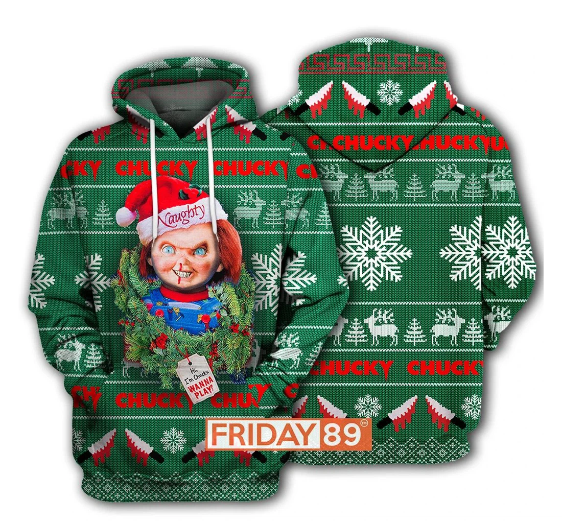 Horror I'm Chucky Wanna Play Christmas - 3D Printed Pullover Hoodie