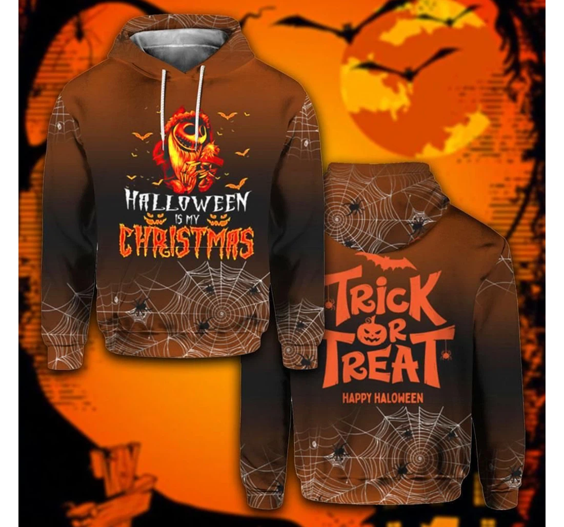 Personalized Halloween Halloween Is My Christmas Trick Or Treat Spider Web Brown Halloween - 3D Printed Pullover Hoodie