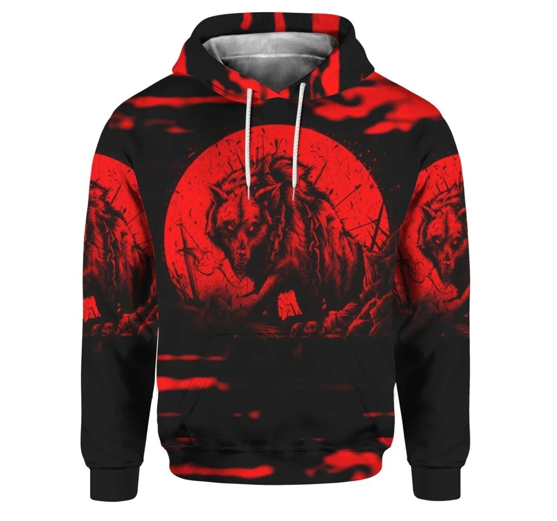 Halloween Scary Wolf My Level Of Patience Depends On Your Level Of Stupidity Red - 3D Printed Pullover Hoodie