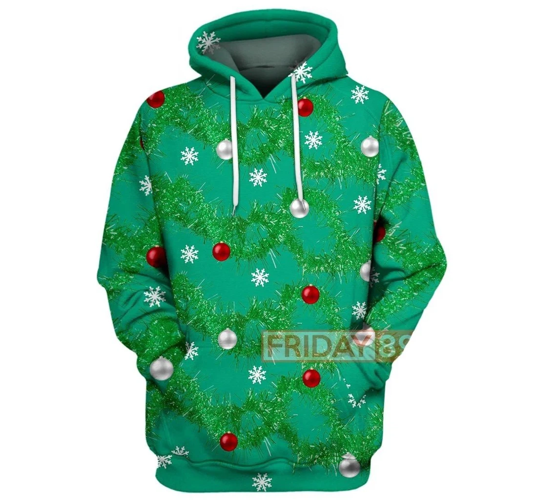 Personalized Christmas Green Gaudy Garland Christmas - 3D Printed Pullover Hoodie
