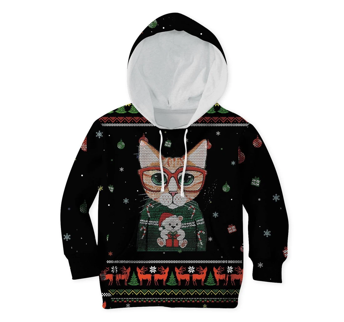 Cute Cat Merry Christmas Custom - 3D Printed Pullover Hoodie