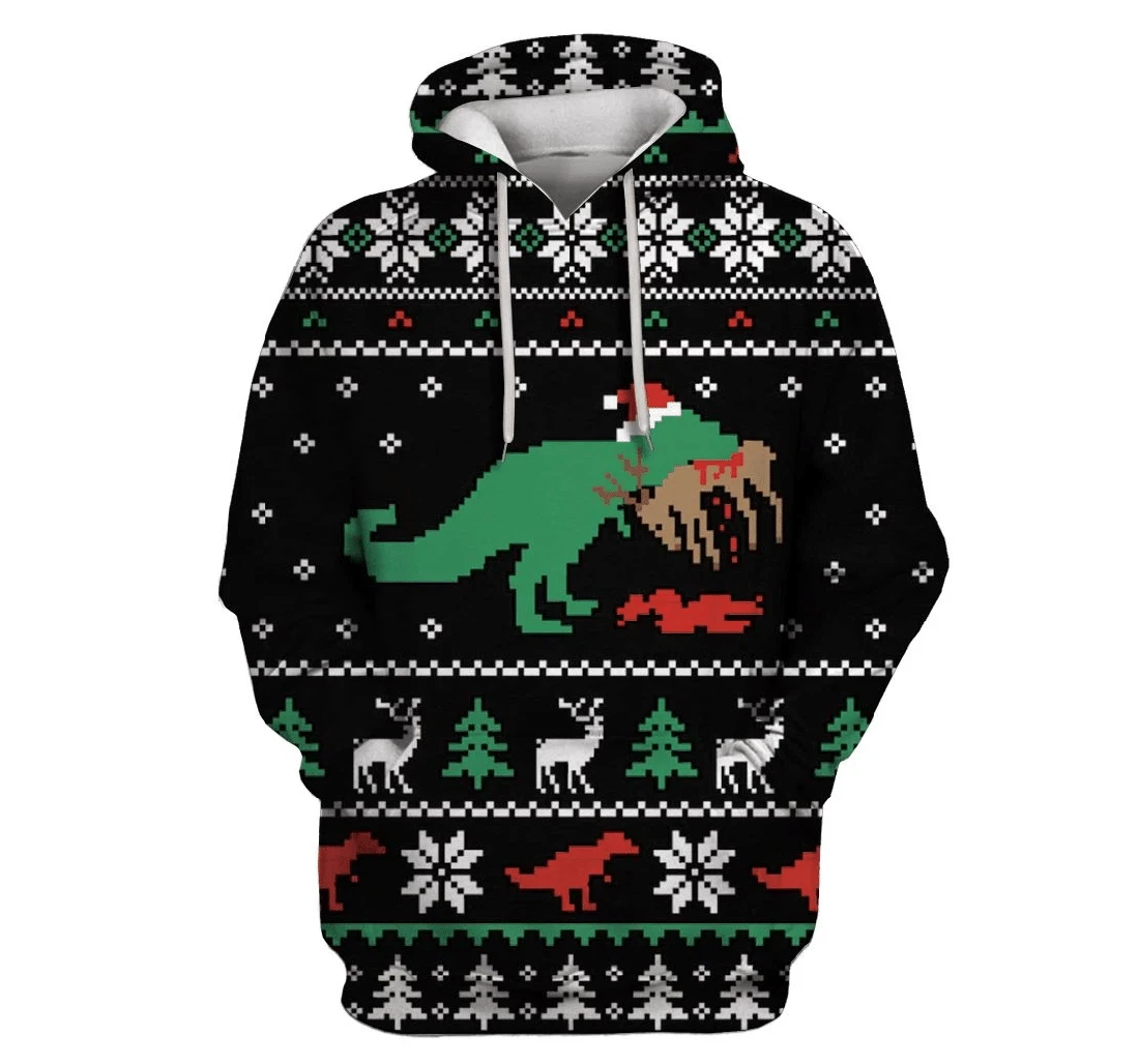 Dinosaur Merry Christmas Custom - 3D Printed Pullover Hoodie