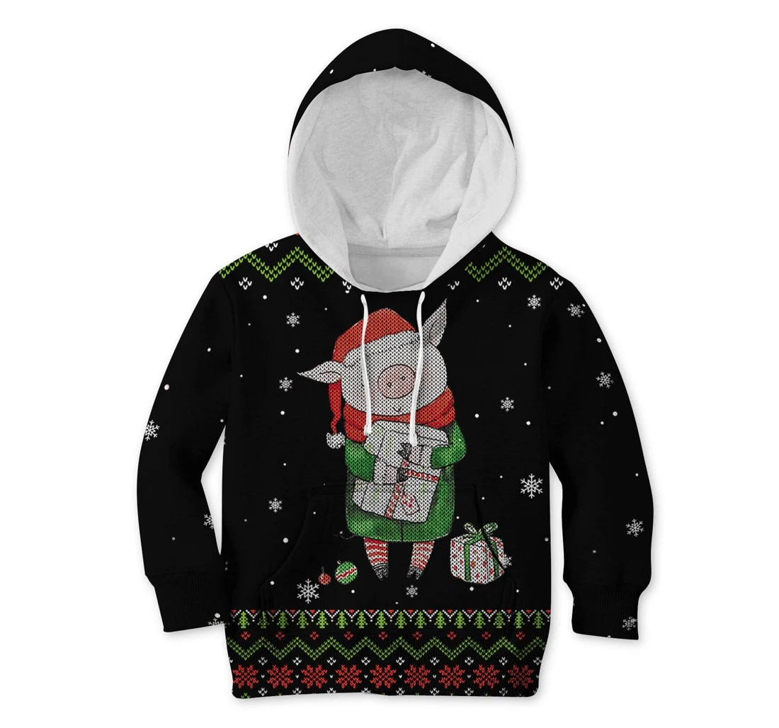 Cute Pig Merry Christmas Custom - 3D Printed Pullover Hoodie