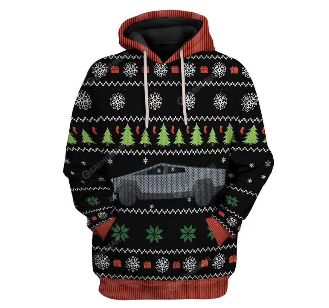 Personalized Ugly Merry Christmas Cybertruck T-shirts - 3D Printed Pullover Hoodie