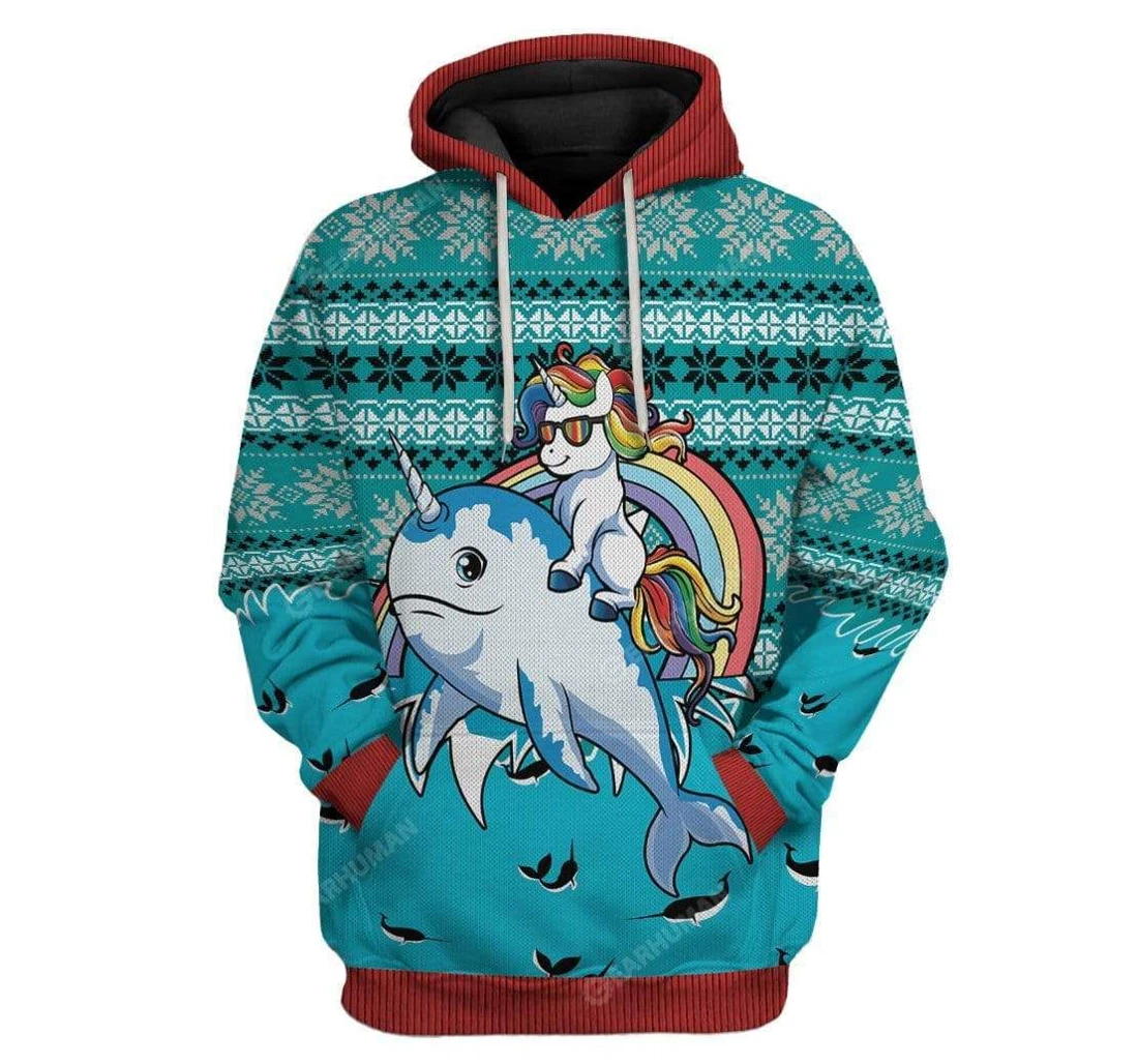 Ugly Unicorn Riding Narwhal Christmas Custom T-shirts - 3D Printed Pullover Hoodie