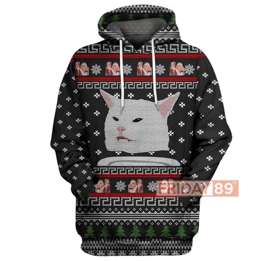 Cat Cat Meme Woman Yelling Christmas Pattern - 3D Printed Pullover Hoodie