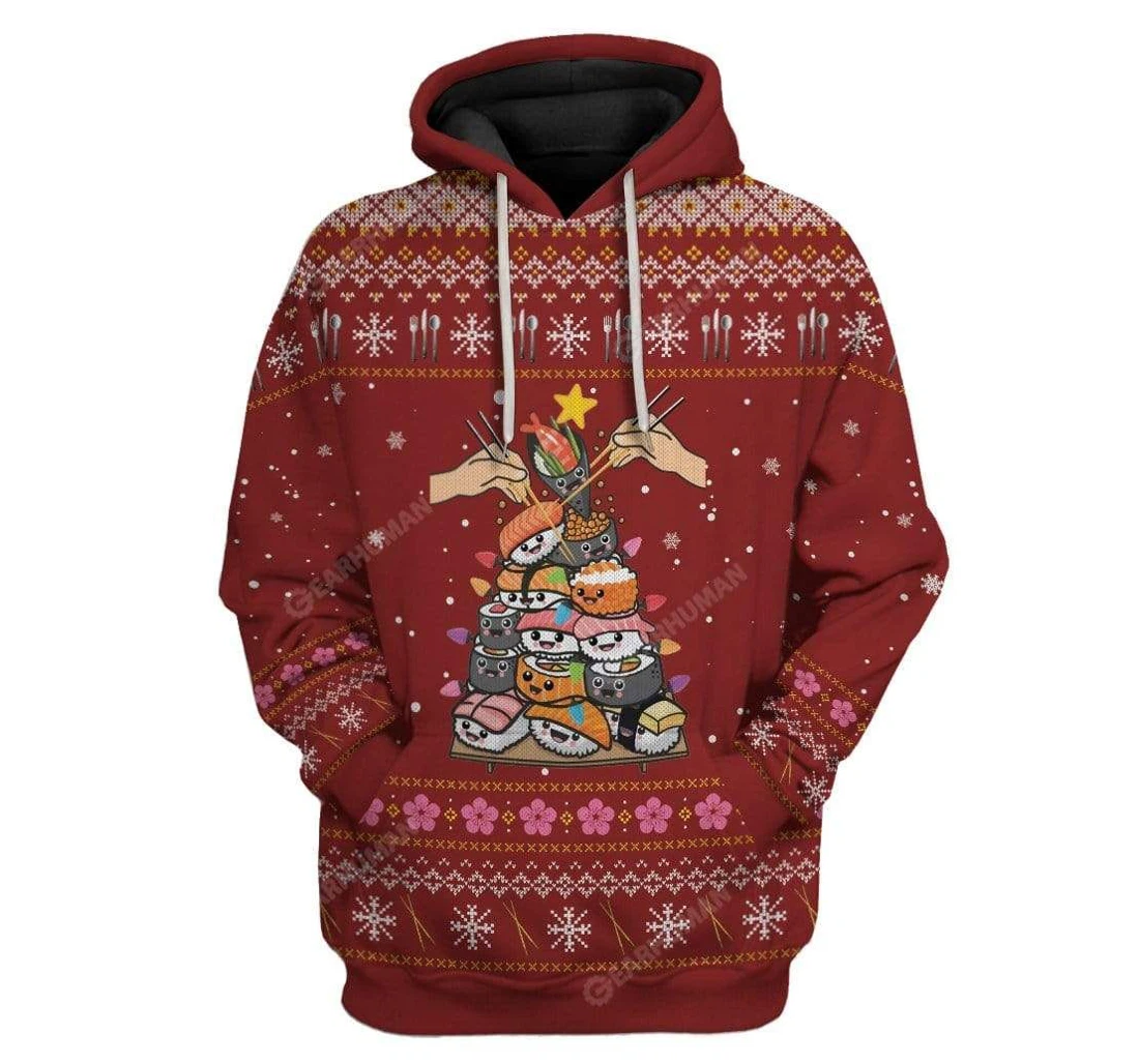Ugly Christmas Sushi Custom - 3D Printed Pullover Hoodie