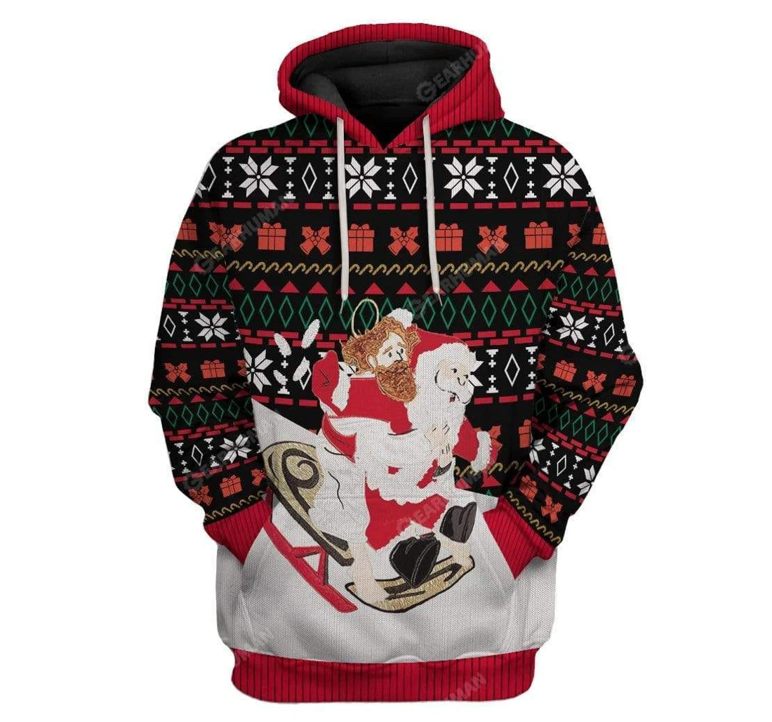 Ugly Christmas Santa & Jesus Sledding T-shirts - 3D Printed Pullover Hoodie