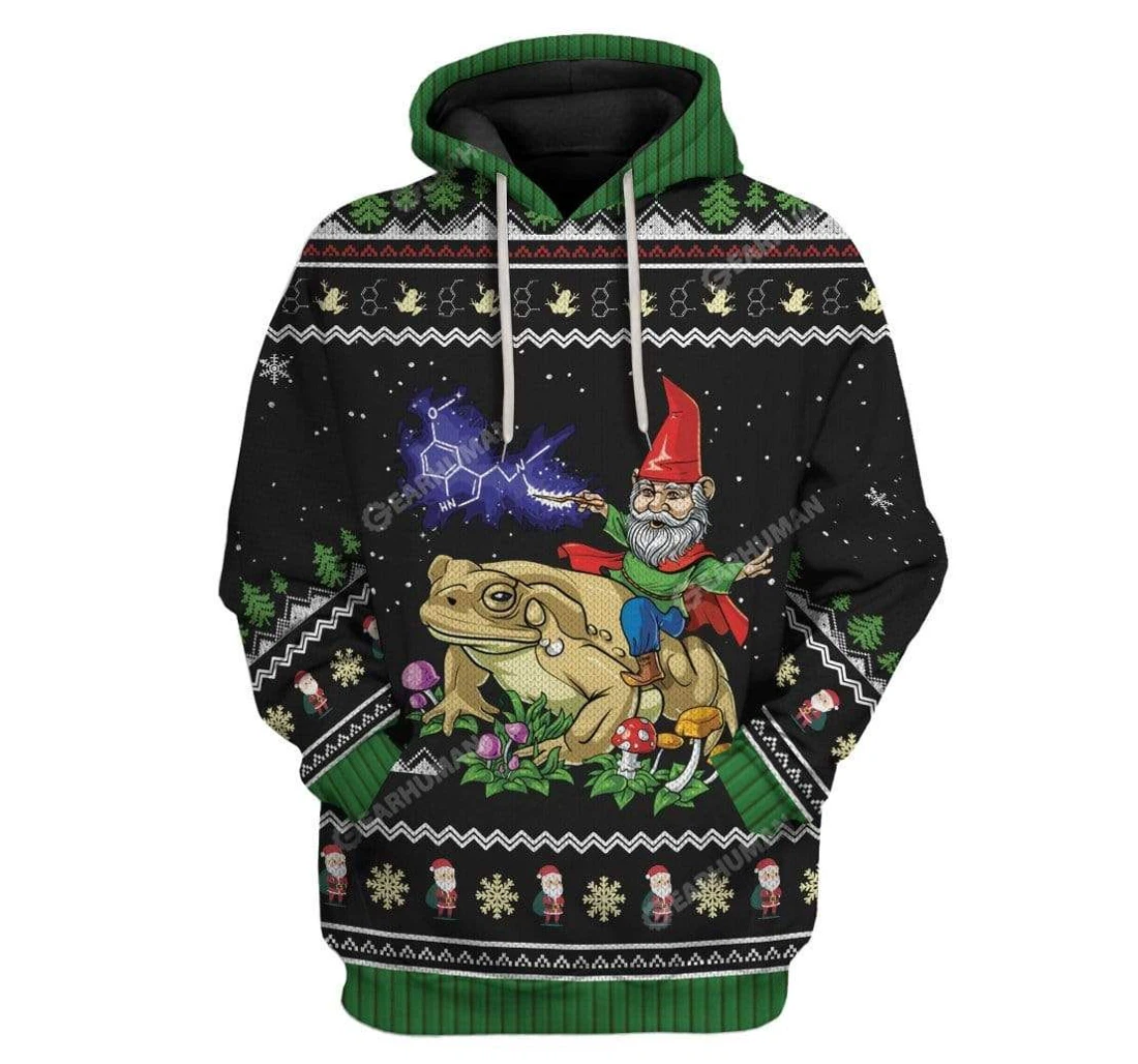 Ugly Gnome Riding Toad Christmas Custom T-shirts - 3D Printed Pullover Hoodie