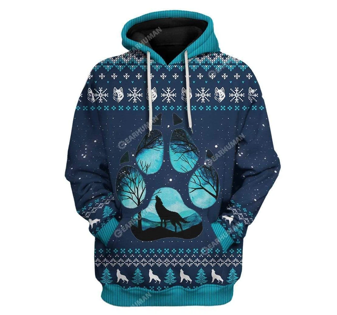 Ugly Howling Wolf In Moonlight Christmas Custom T-shirts - 3D Printed Pullover Hoodie