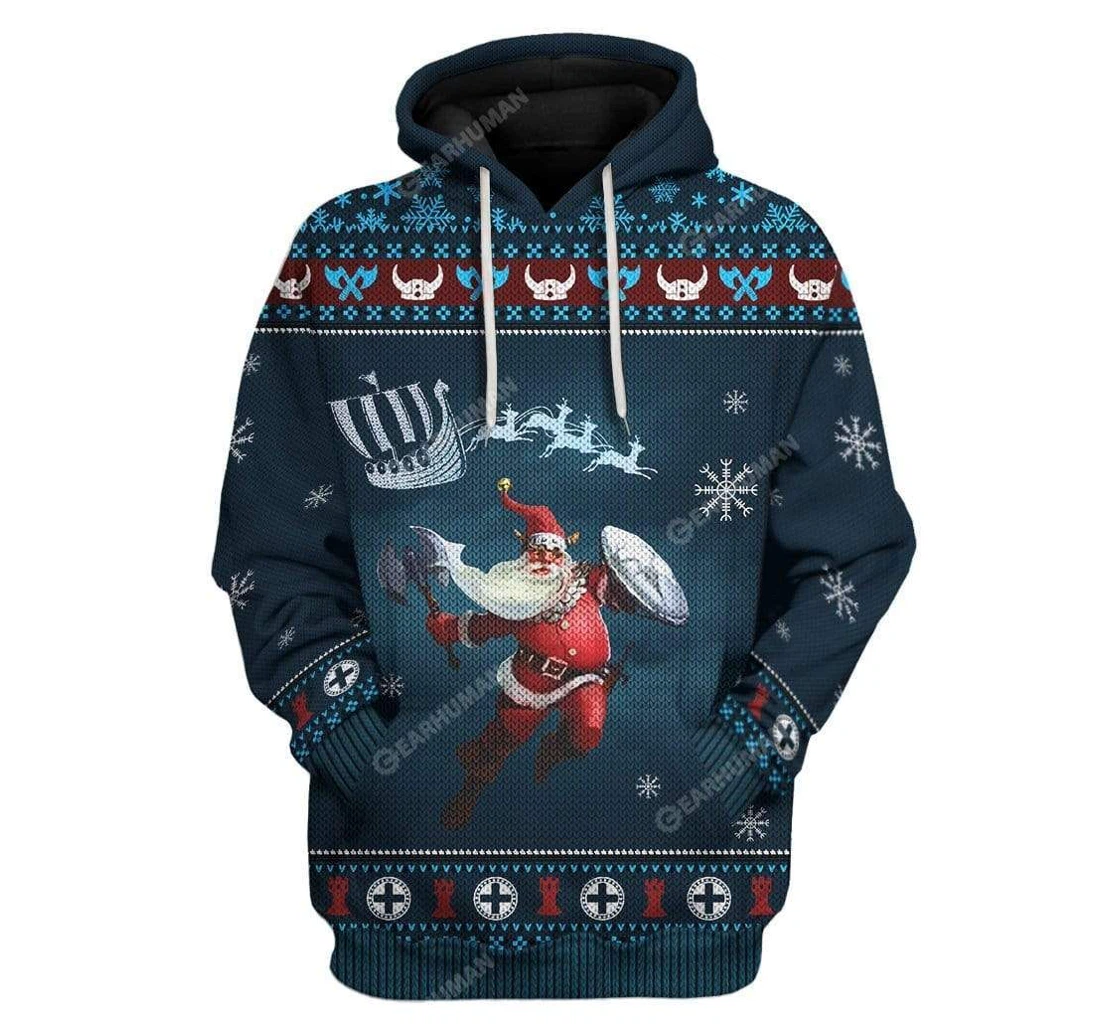Ugly Merry Viking Christmas Custom T-shirts - 3D Printed Pullover Hoodie