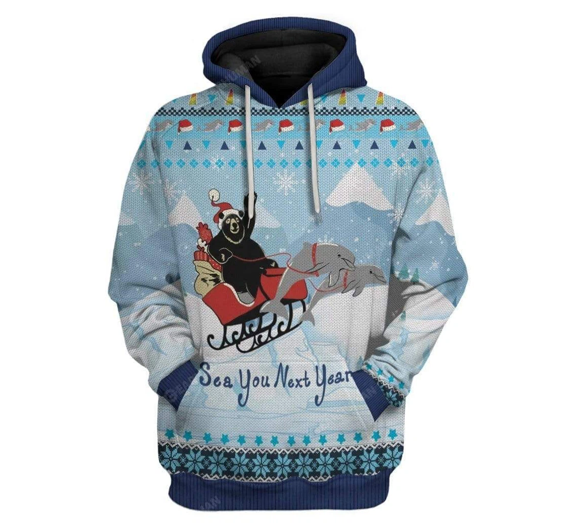 Ugly Christmas Santa Bear White Dolman - 3D Printed Pullover Hoodie