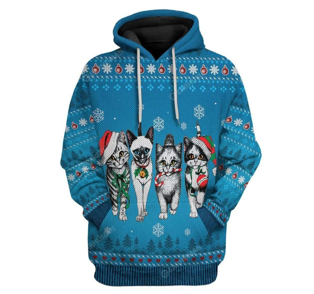 Personalized Ugly Christmas Kitten Gang T-shirts - 3D Printed Pullover Hoodie
