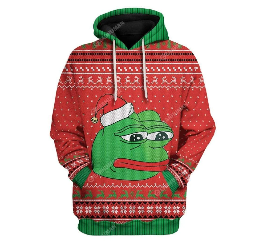 Ugly Christmas Pepe The Frog Custom T-shirts - 3D Printed Pullover Hoodie