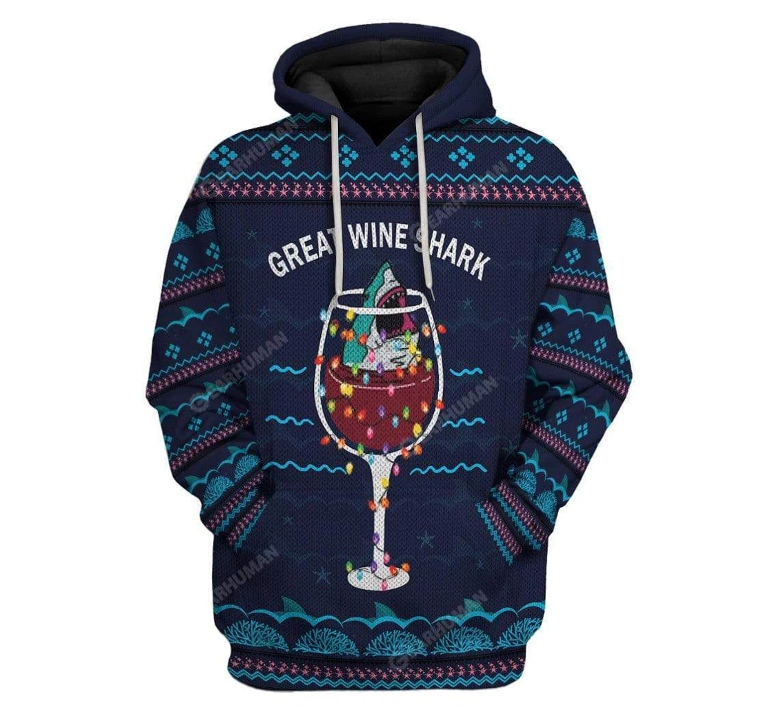 Ugly Christmas Great Wine Shark Custom T-shirts - 3D Printed Pullover Hoodie