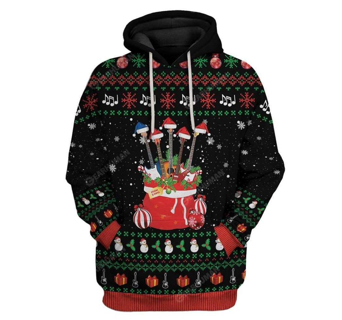 Ugly Christmas Guitars Santa Custom T-shirts - 3D Printed Pullover Hoodie
