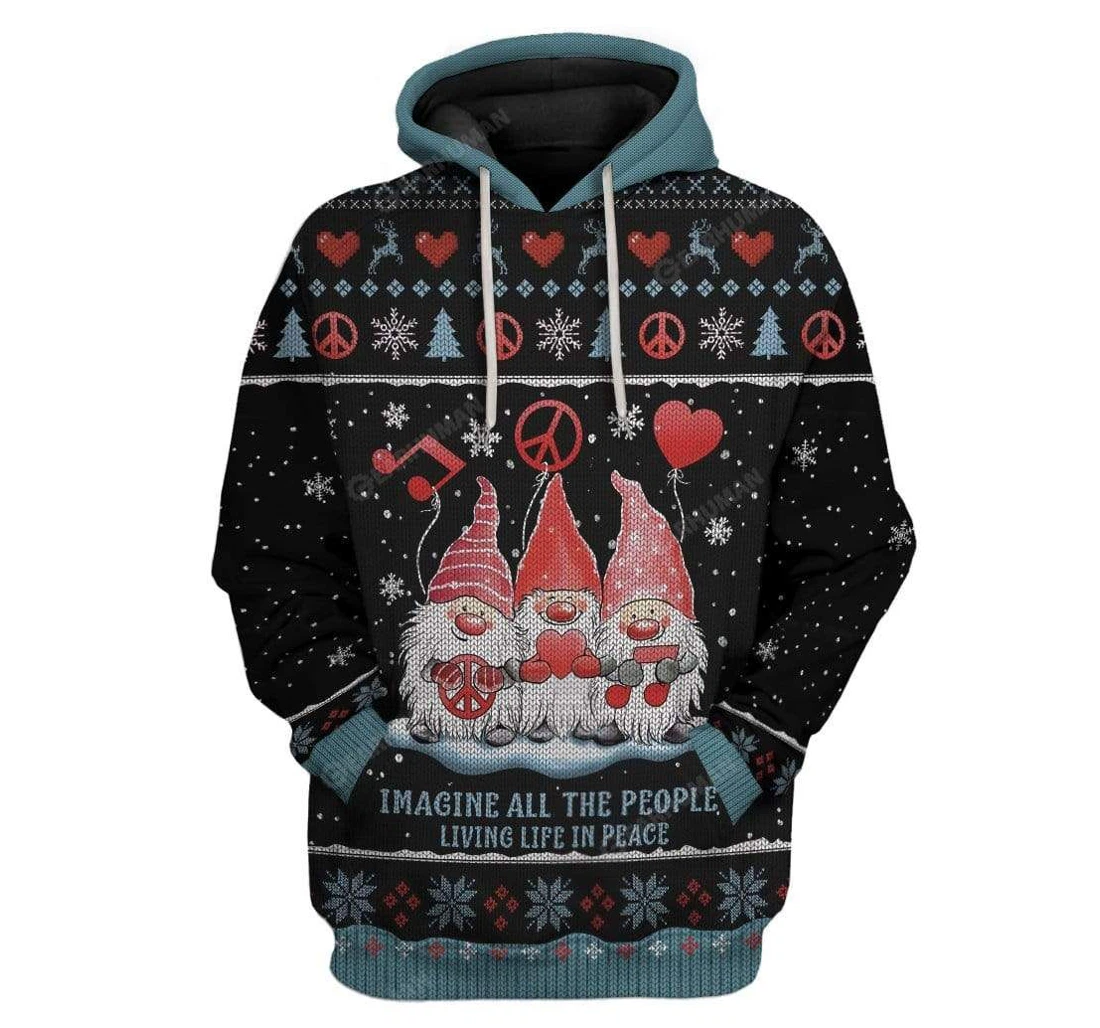Ugly Christmas Imagine All The People Living Life In Peace Custom T-shirts - 3D Printed Pullover Hoodie