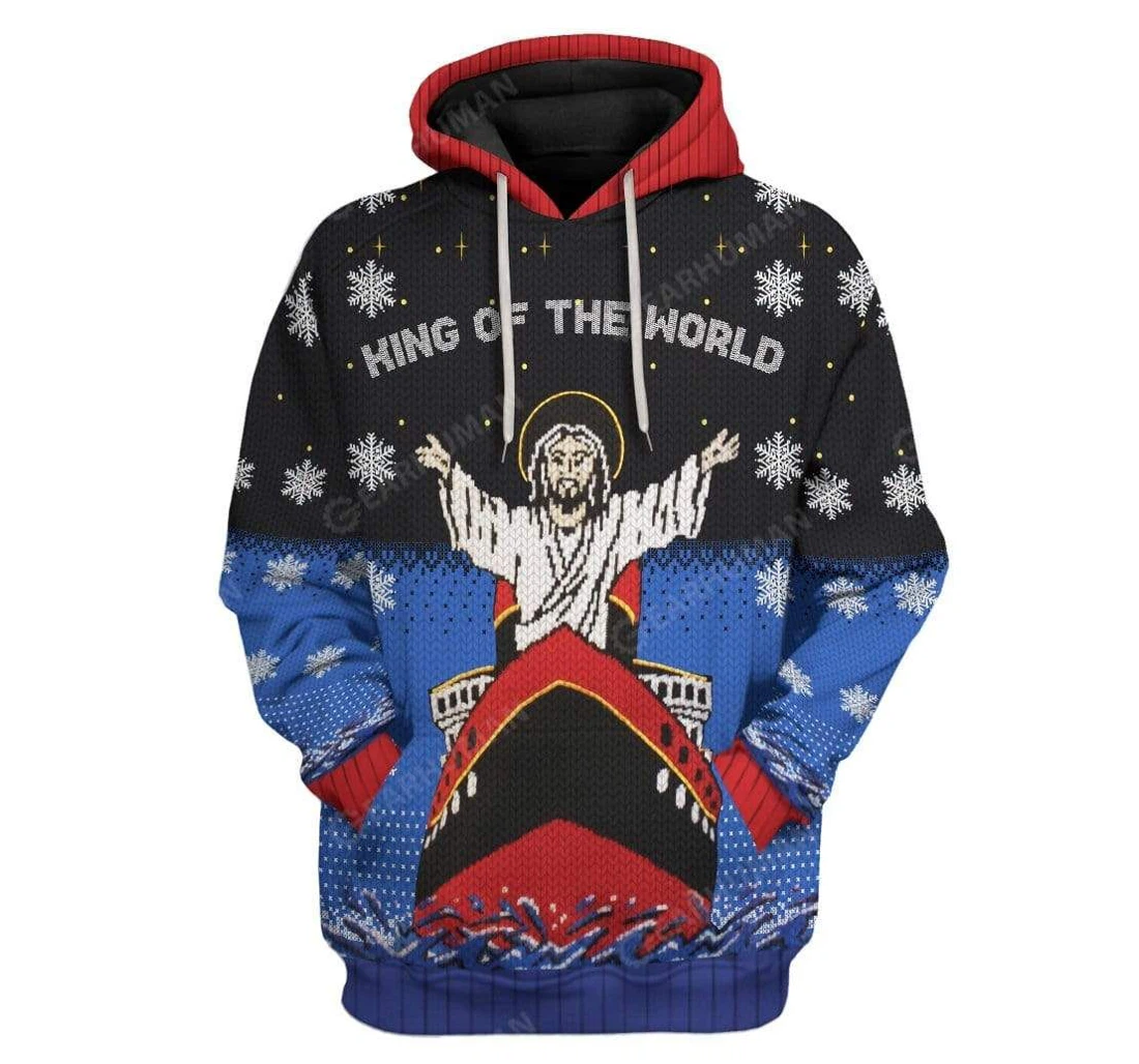 Ugly Christmas Titanic Jesus King Of The World Custom T-shirts - 3D Printed Pullover Hoodie