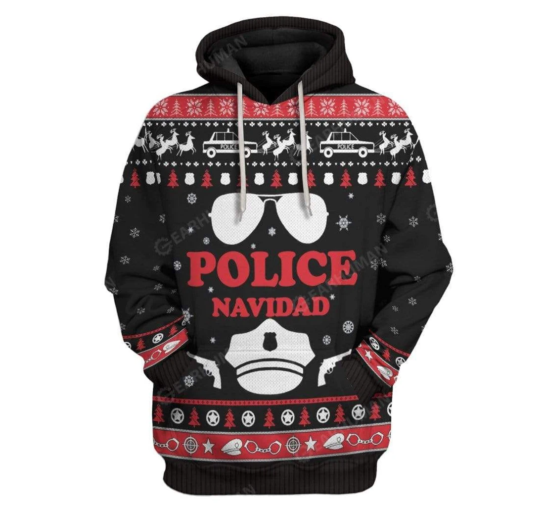 Ugly Christmas Police Navidad Custom T-shirts - 3D Printed Pullover Hoodie