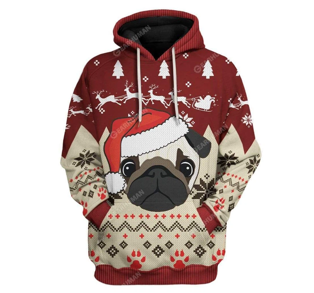 Ugly Christmas Pug In A Santa Hat T-shirts - 3D Printed Pullover Hoodie