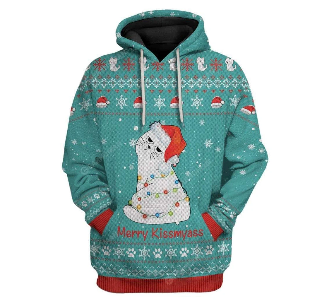 Ugly Christmas Merry Kissmyass Custom T-shirts - 3D Printed Pullover Hoodie