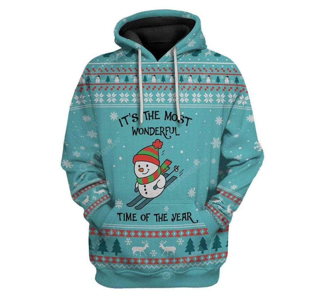 Ugly Christmas Snowman Ski - 3D Printed Pullover Hoodie