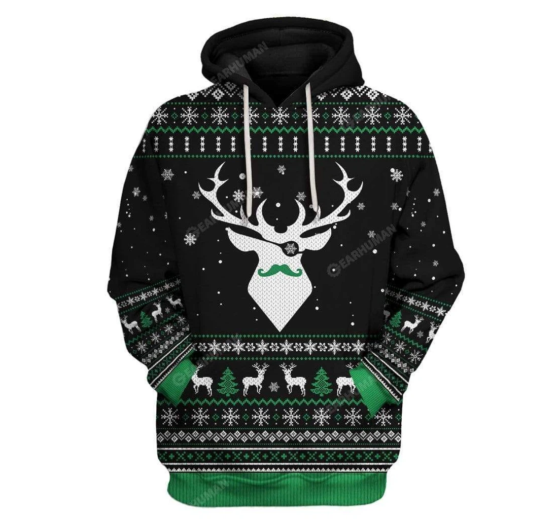 Ugly Christmas Reindeer Custom - 3D Printed Pullover Hoodie