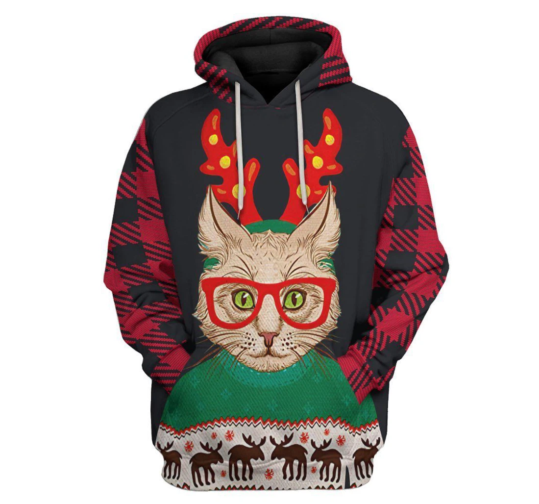 Christmas Cat Custom - 3D Printed Pullover Hoodie
