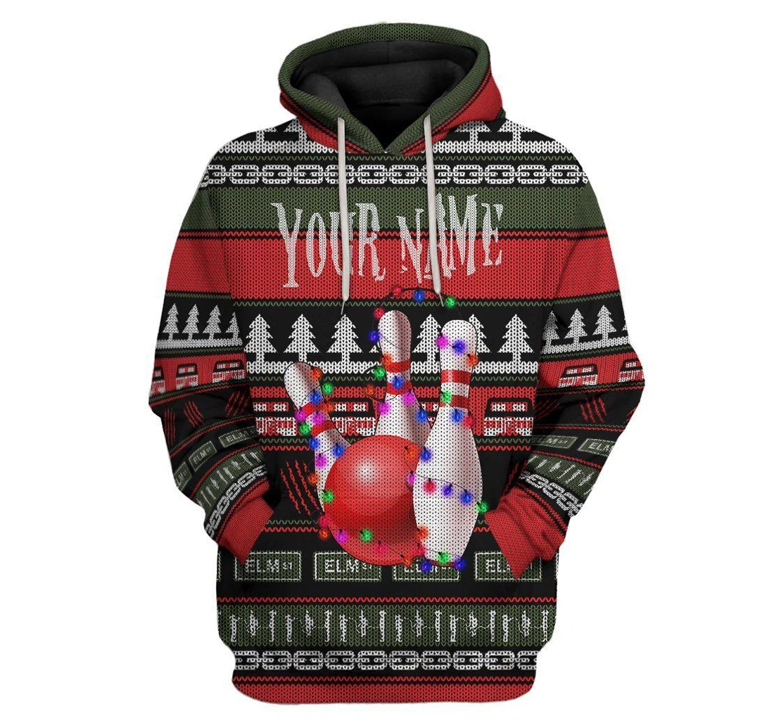 Custom Bowling Ugly Christmas - 3D Printed Pullover Hoodie