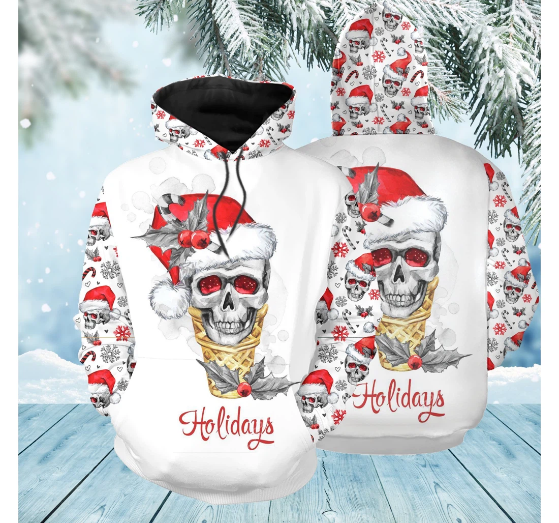 Skull Christmas Holiday Warrior Sk-3dh-s8 - 3D Printed Pullover Hoodie