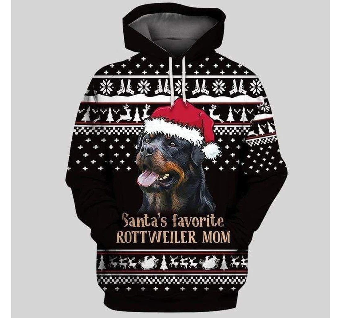 Santa's Favorite Rottweiler Dog Mom Ugly Christmas - 3D Printed Pullover Hoodie