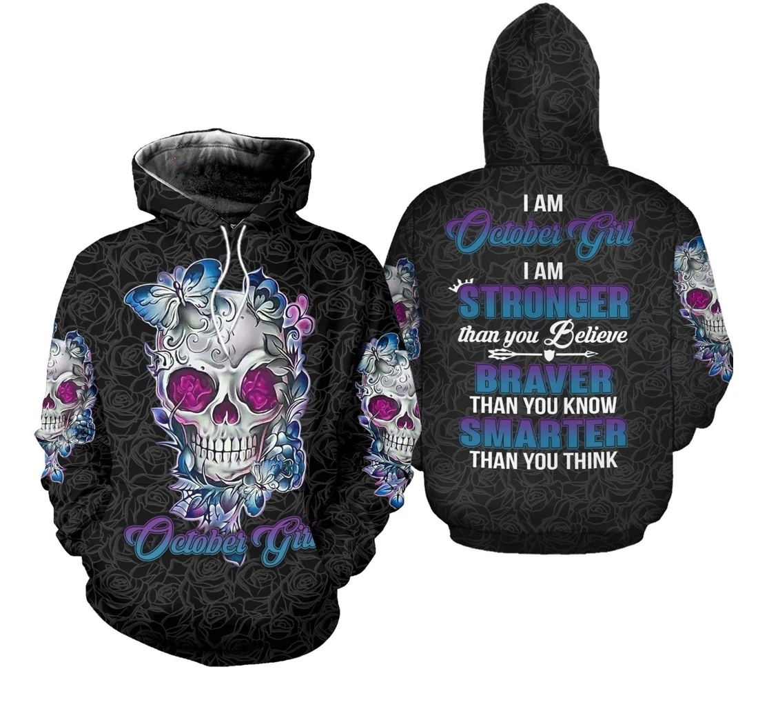 Personalized Flower Skull Birthday Custom Month - 3D Printed Pullover Hoodie