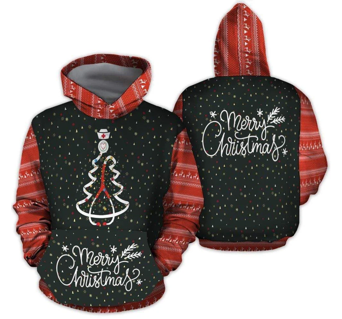 Merry Christmas Nurse Xmas Tree - 3D Printed Pullover Hoodie