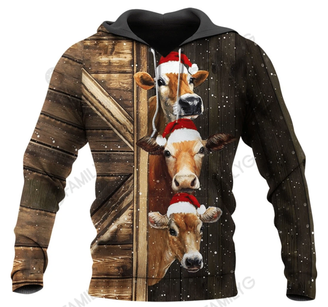 Love Cow Christmas Tv - 3D Printed Pullover Hoodie